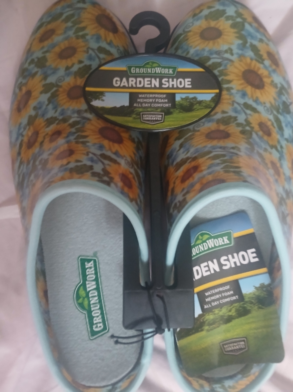 NWT Groundwork Sunflower Garden Clog Memory Foam  Waterproof Blue Trim Size 10